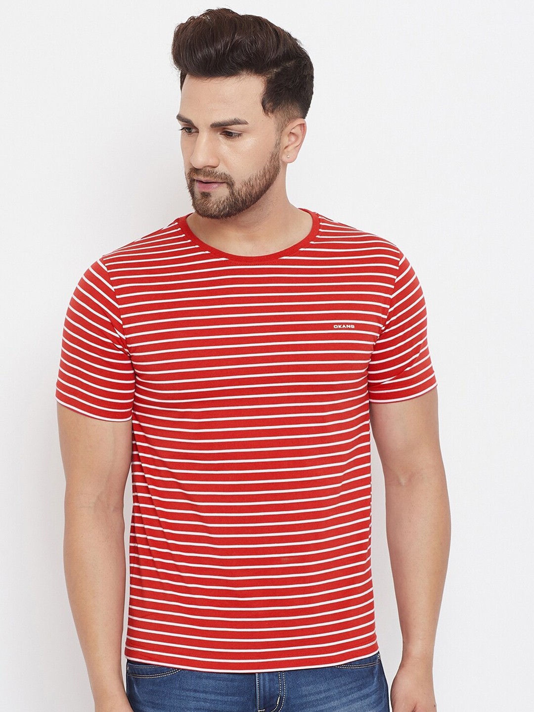 

Okane Men Red Striped T-shirt