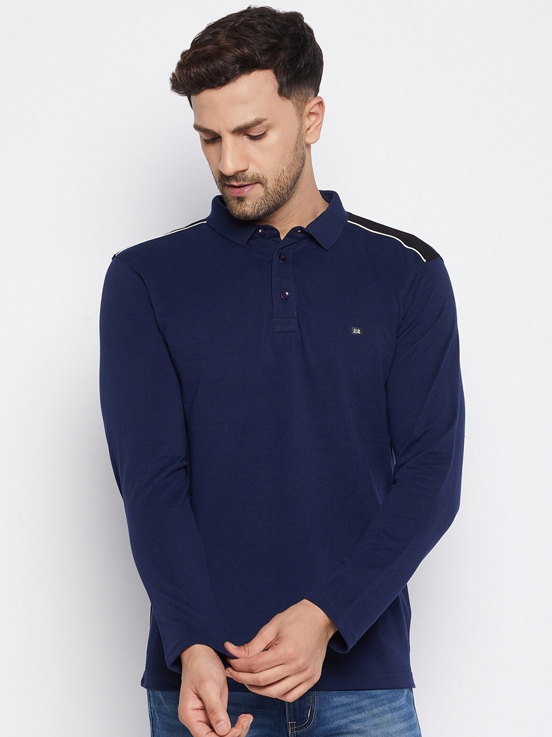 

Okane Men Blue Polo Collar T-shirt