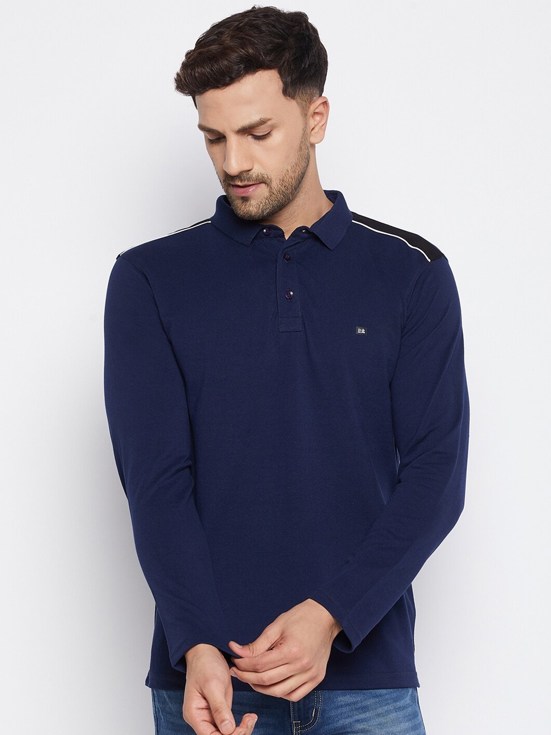 

Okane Men Blue Polo Collar T-shirt
