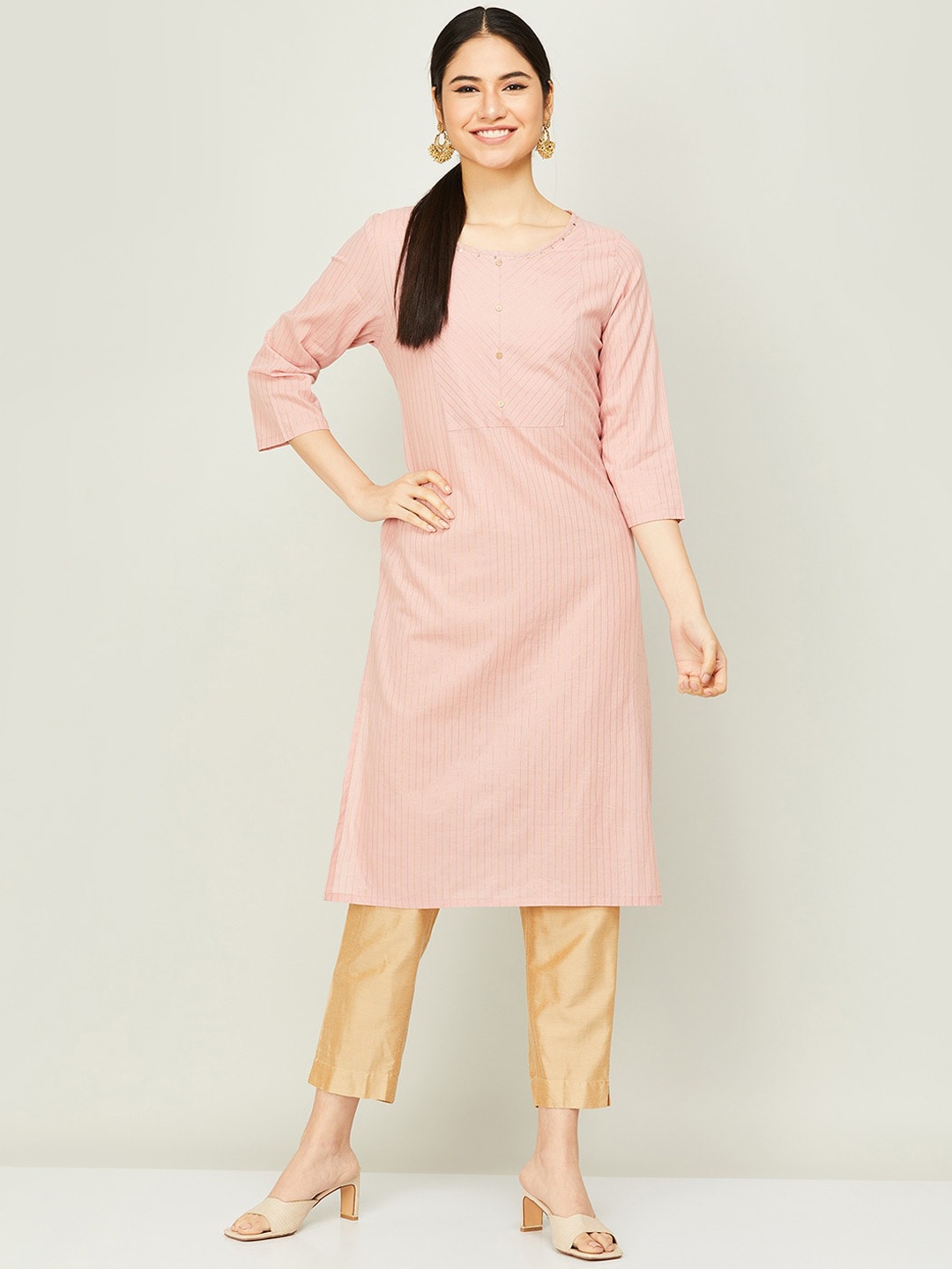 

Melange by Lifestyle Women Blue Striped Flared Sleeves Gotta Patti Kurta