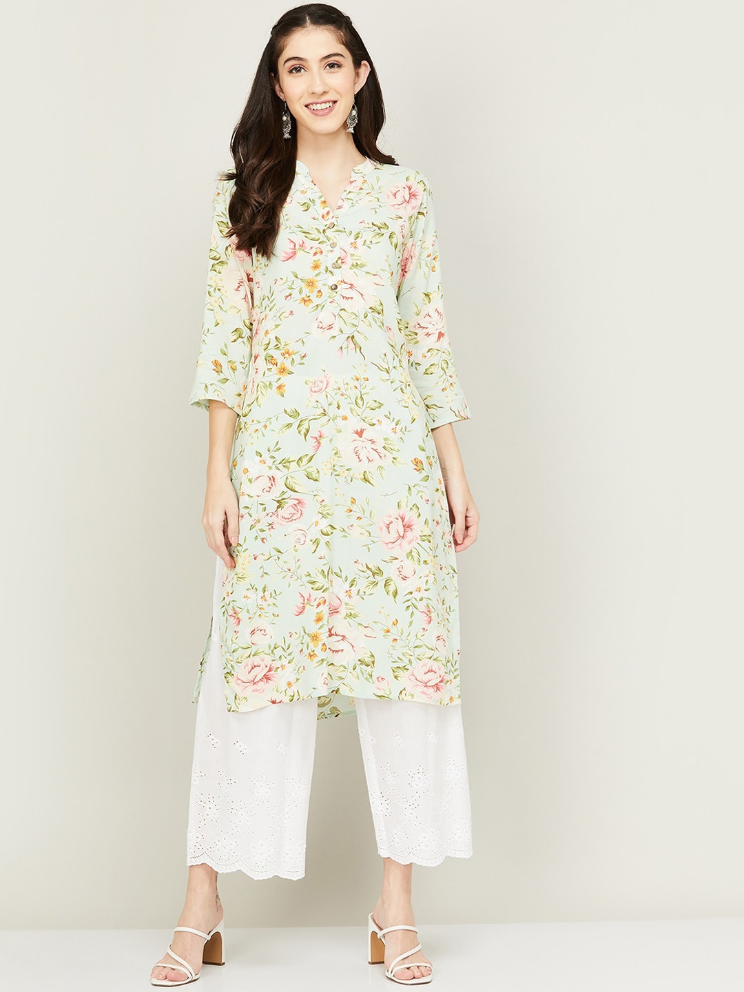 

Melange by Lifestyle Women Green Floral Printed Kurta