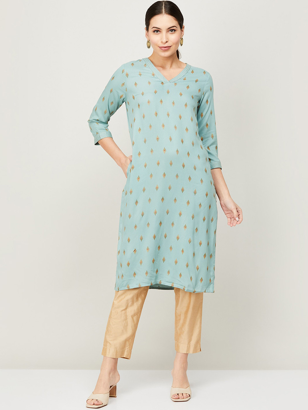 

Melange by Lifestyle Women Green Ethnic Motifs Printed Kurta