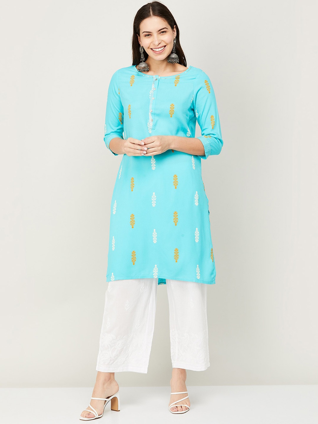 

Melange by Lifestyle Women Blue Ethnic Motifs Block Printed Kurta