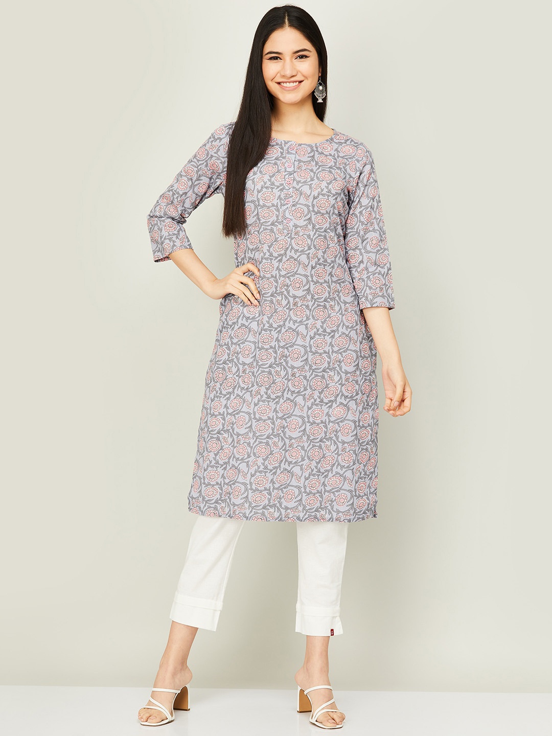 

Melange by Lifestyle Women Blue Floral Printed Kurta