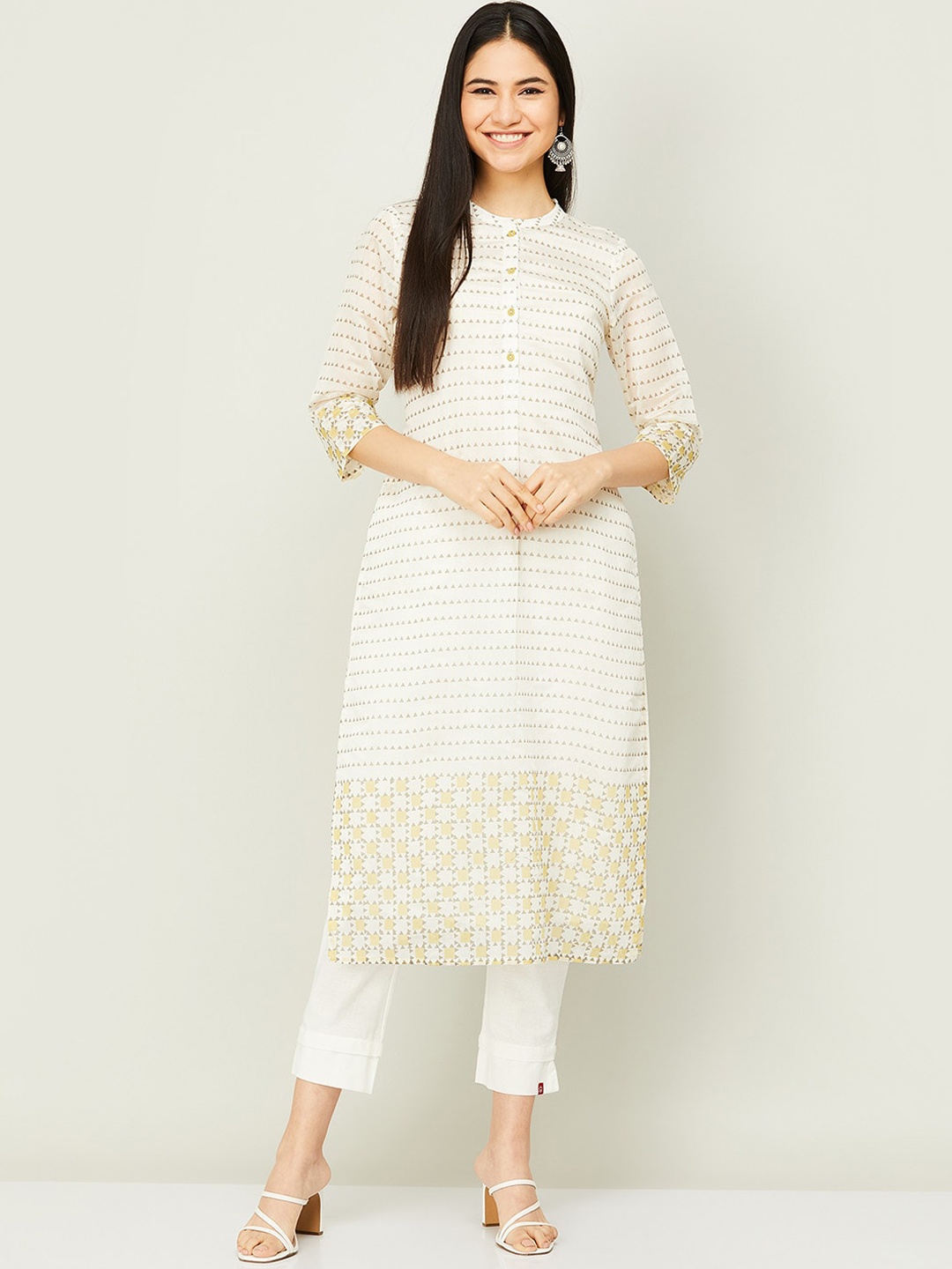 

Melange by Lifestyle Women White Striped Thread Work Kurta