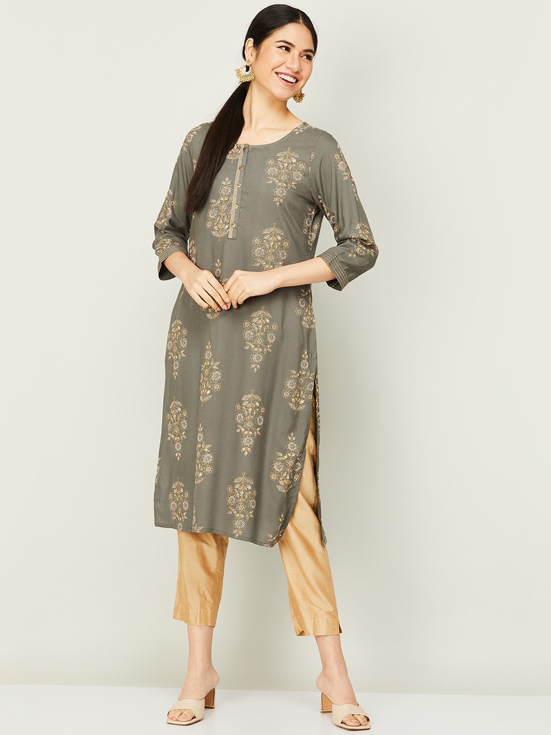 

Melange by Lifestyle Women Beige Printed Kurta