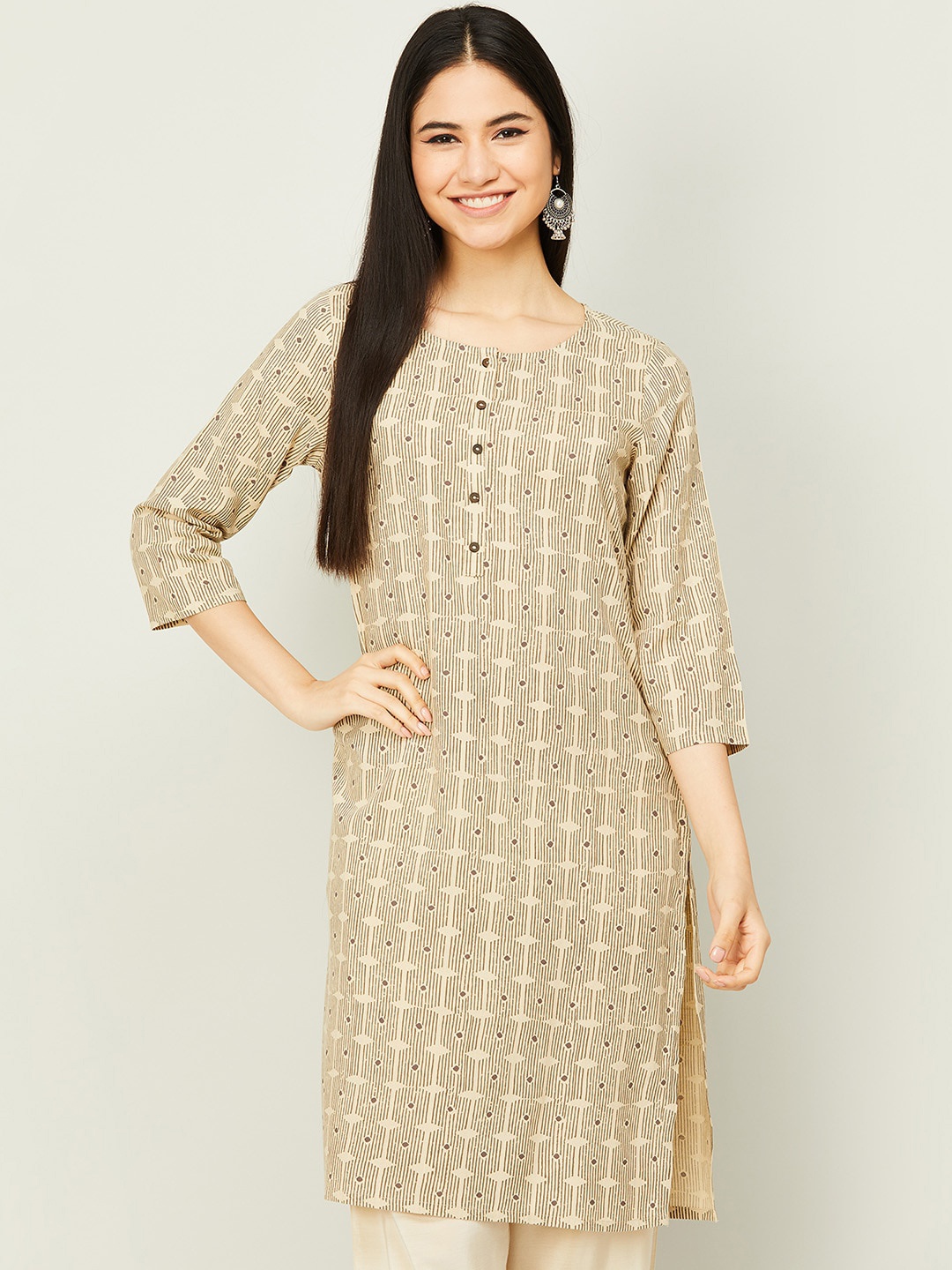 

Melange by Lifestyle Women Beige Geometric Printed Kurta