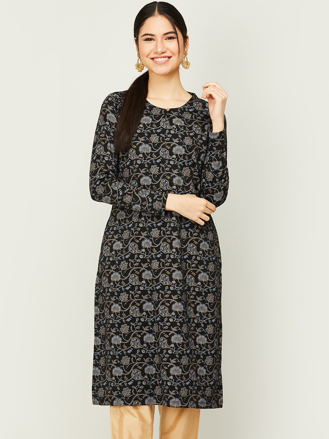 

Melange by Lifestyle Women Black Floral Printed Kurta