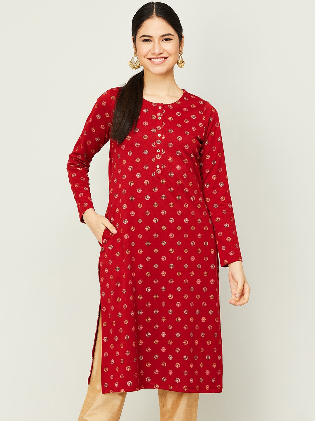 

Melange by Lifestyle Women Red Ethnic Motifs Printed Kurta