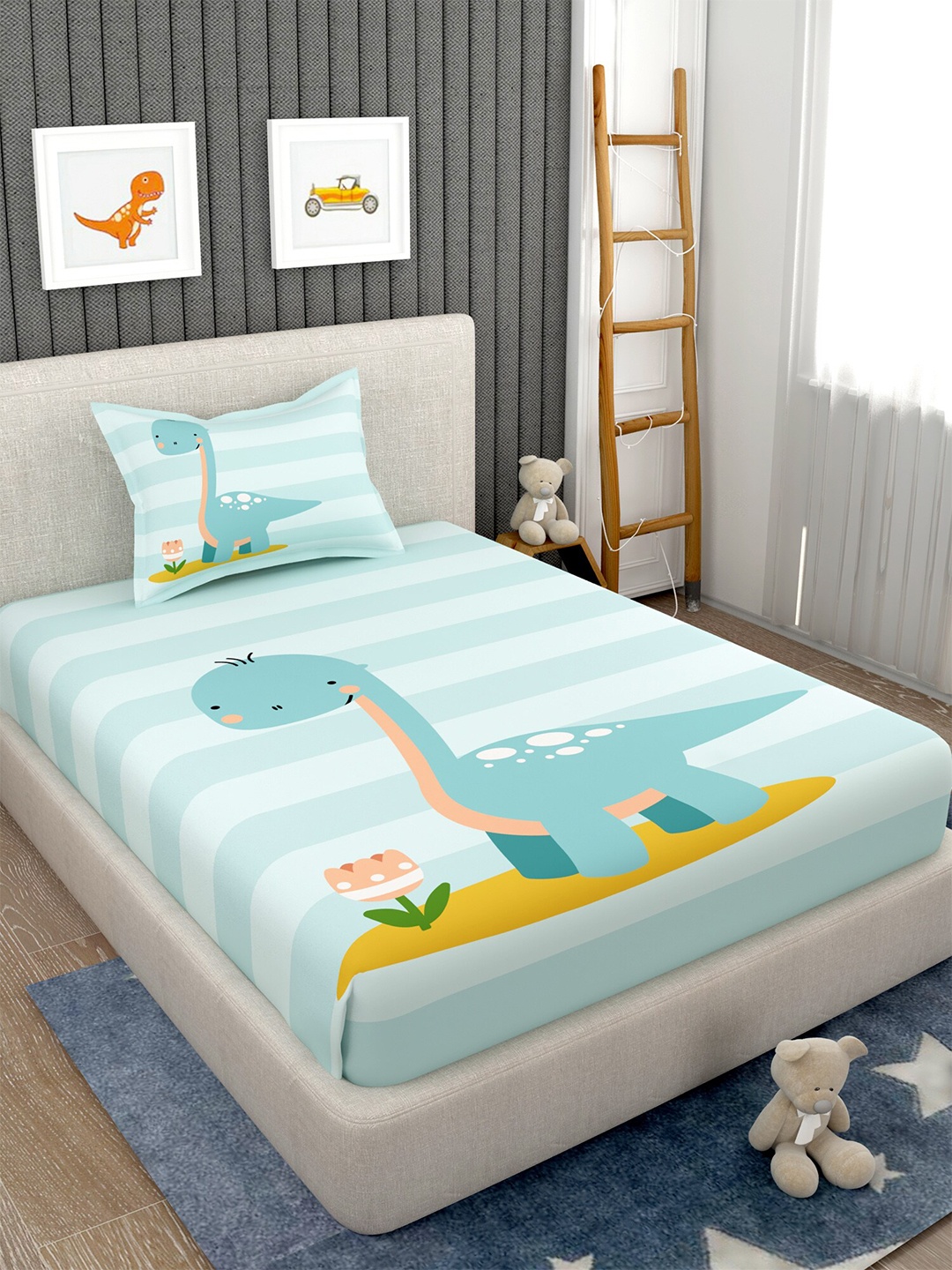 

EverHOME Blue & Yellow Graphic 160 TC Single Bedsheet with 1 Pillow Covers