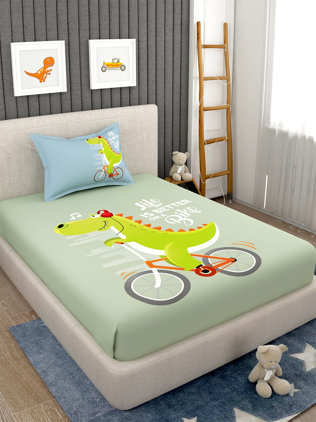 

EverHOME Green & Blue 160 TC Cotton Single Bedsheet with 1 Pillow Cover