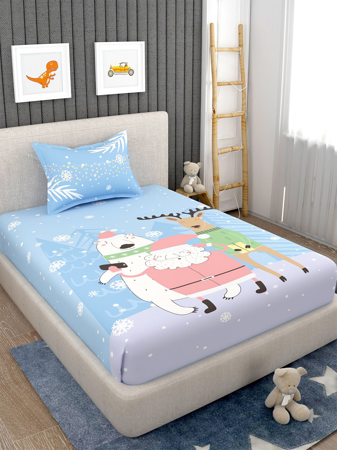 

EverHOME Blue & White Graphic 160 TC Single Bedsheet with 1 Pillow Covers