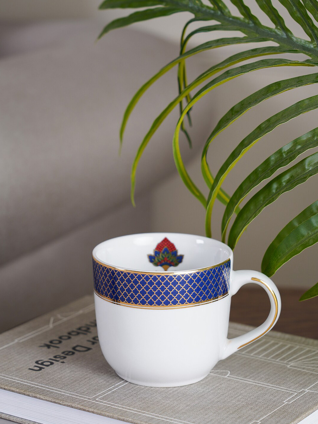

Pure Home and Living Blue & White Set of 2 Printed Porcelain Glossy Coffee Mugs