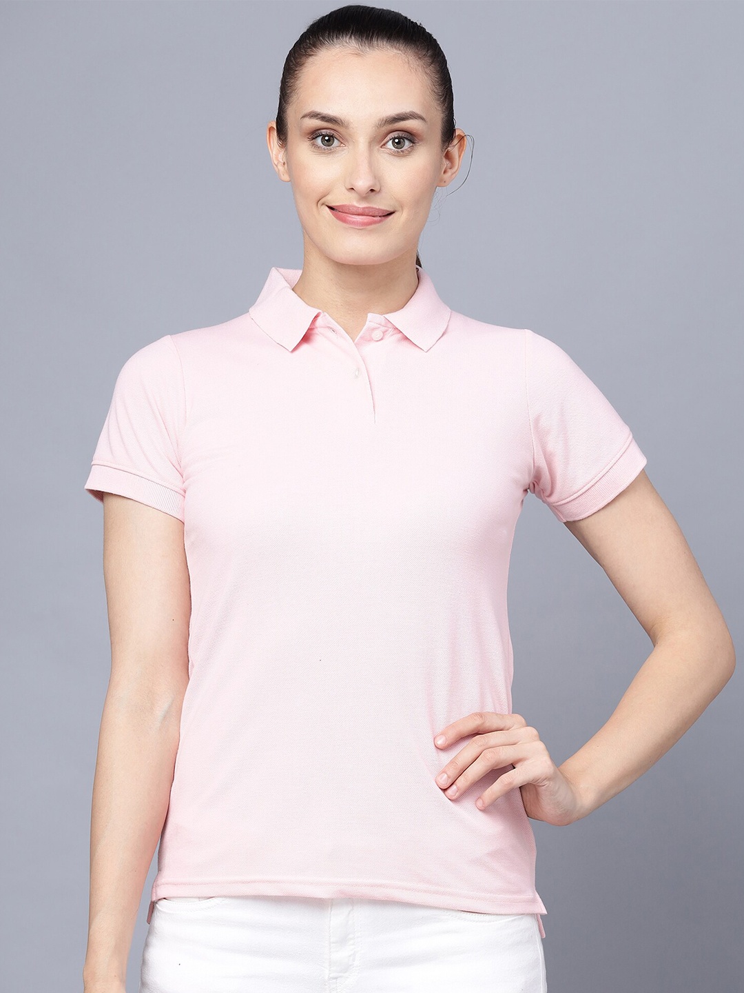 

VIVINKS Women Pink Polo Collar Applique T-shirt