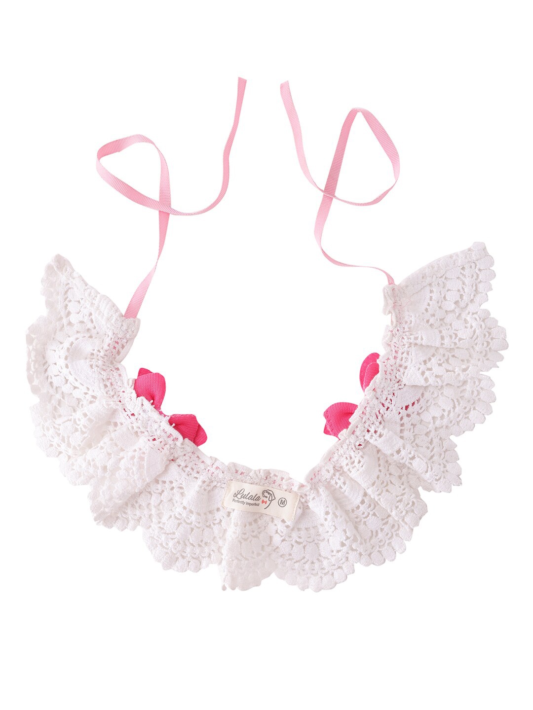 

Lulala Pink & White Embroidered Flower Lace Scarf Cat Collar