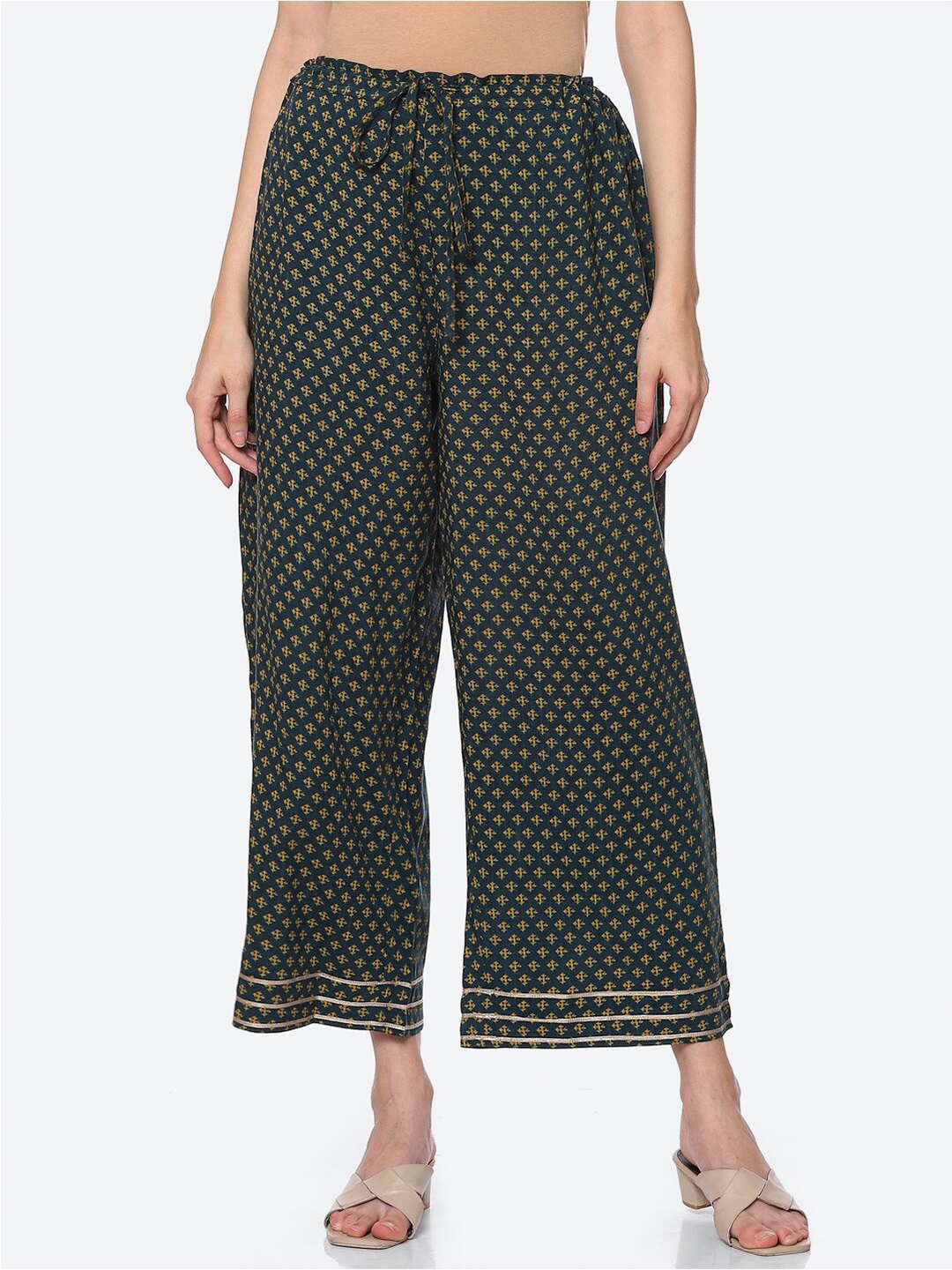 

Biba Women Green & Yellow Ethnic Motifs Printed Ethnic Palazzos
