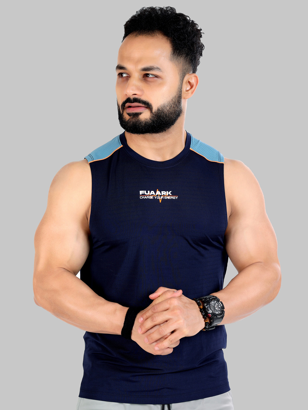 

FUAARK Men Navy Blue Solid Innerwear Vest