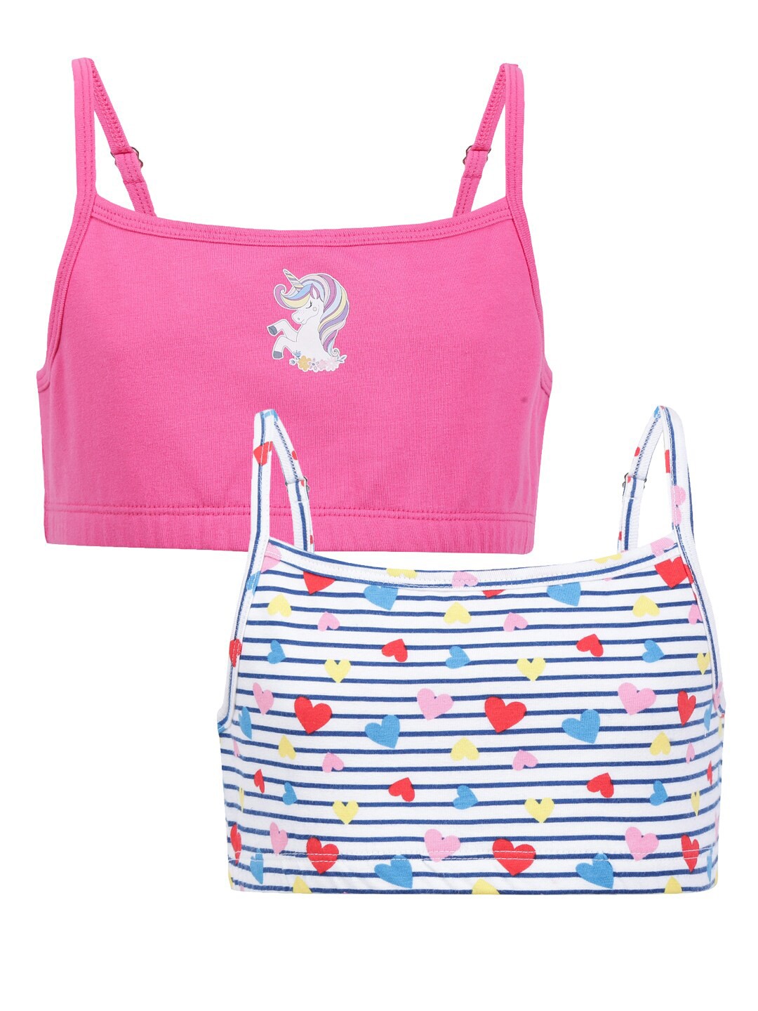 

Charm n Cherish Girls Pack Of 2 Pink & Blue Graphic Non Padded & Non-Wired Beginners Bra