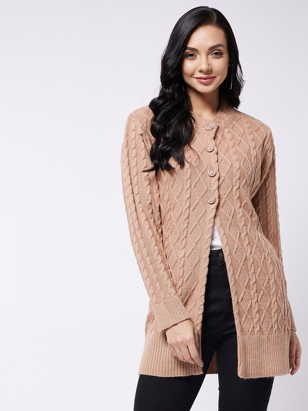 

RIVZA Women Beige Longline Cardigan