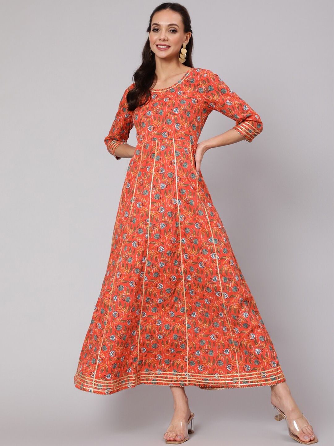 

AASI - HOUSE OF NAYO Orange Floral Ethnic Maxi Dress