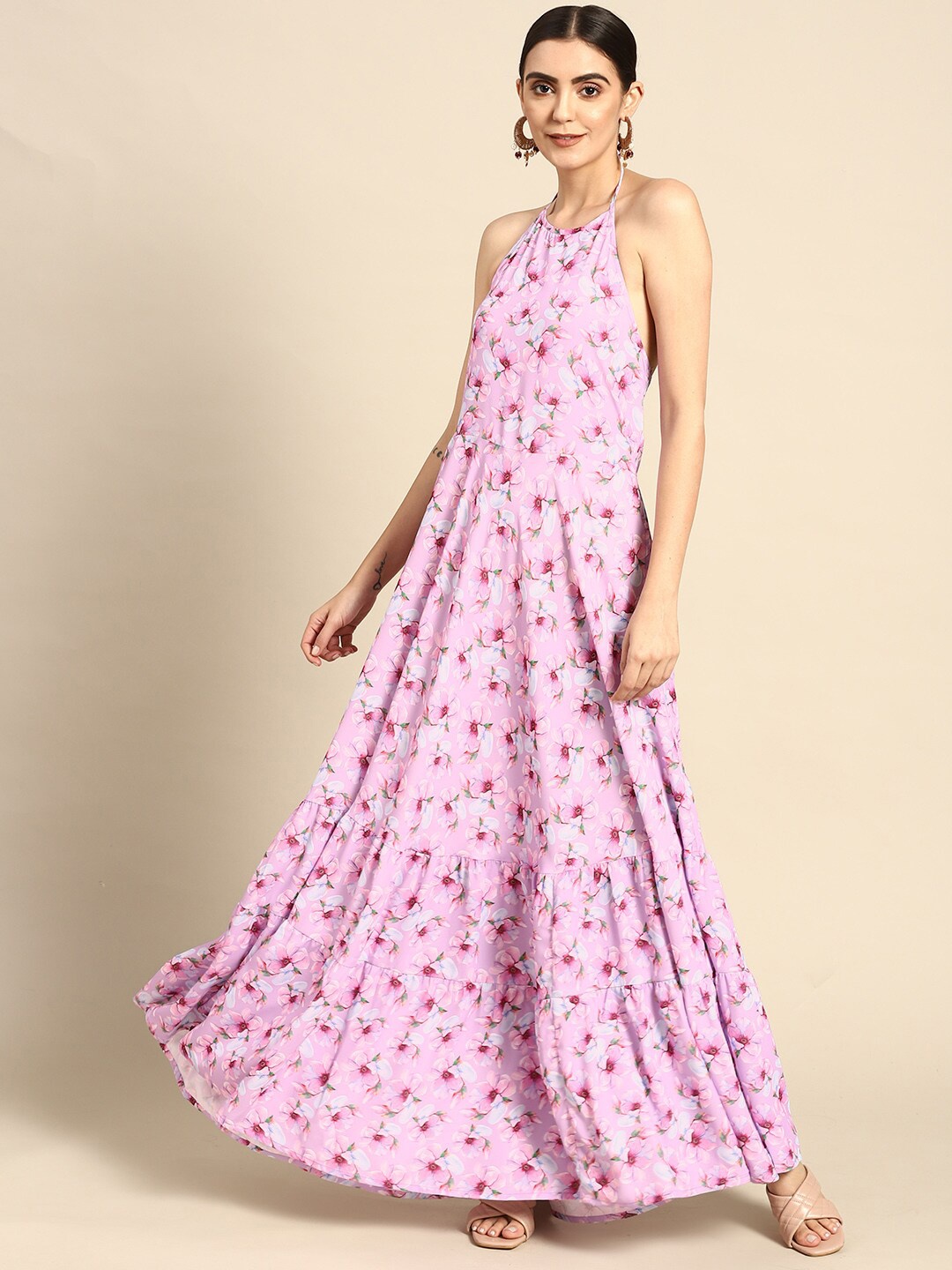 

AASI - HOUSE OF NAYO Pink Floral Crepe Peplum Dress