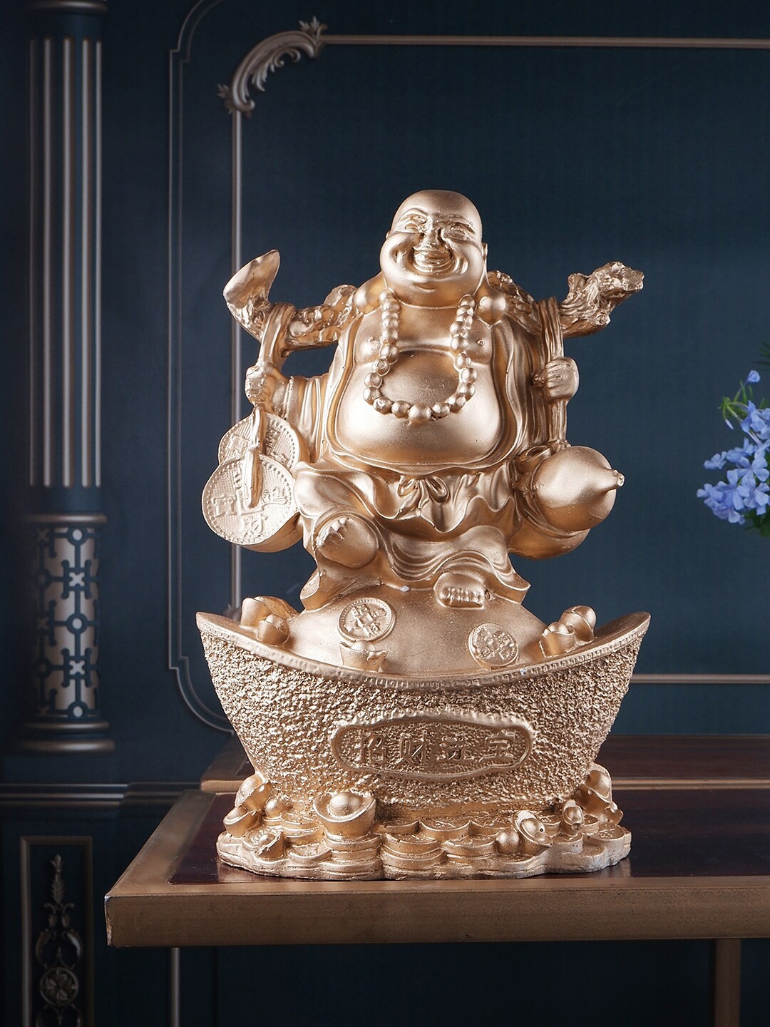 

THE WHITE INK DECOR Gold-Toned Solid Figurine Laughing Buddha Showpieces