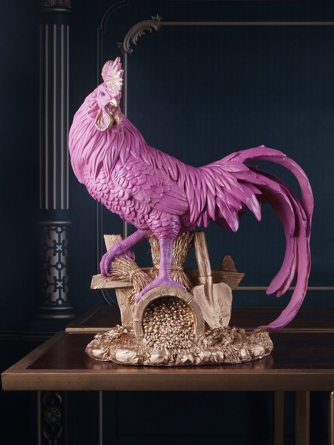 

THE WHITE INK DECOR Pink Rooster Figurine Showpiece