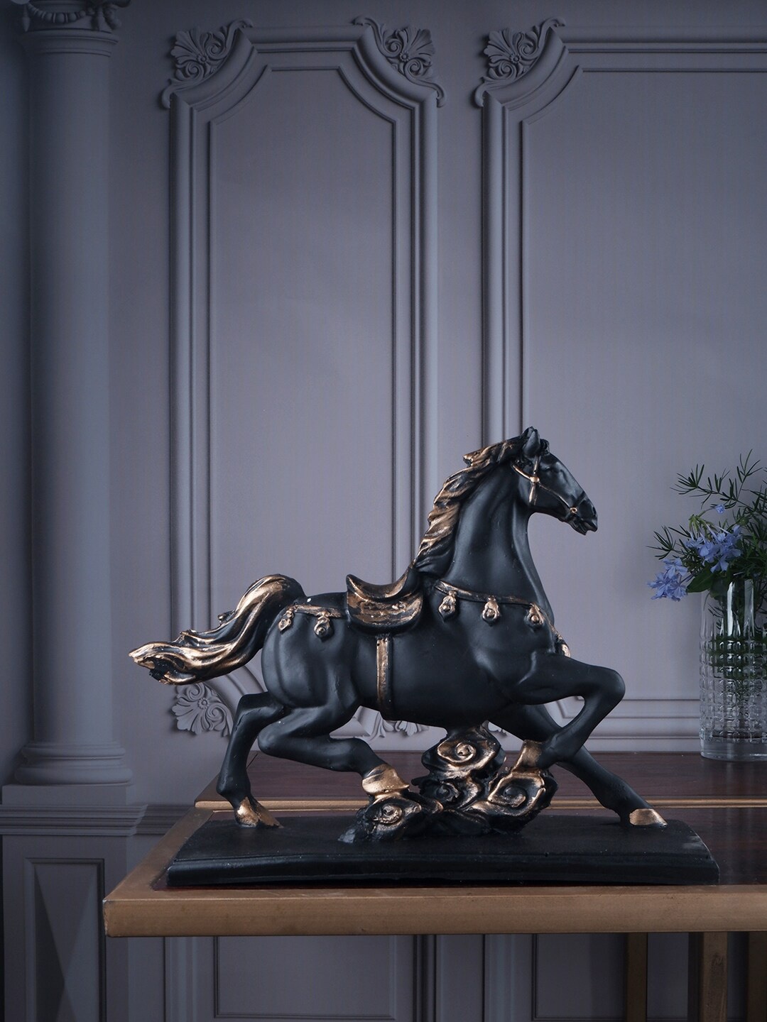 

THE WHITE INK DECOR Black Horse Figurine Showpiece