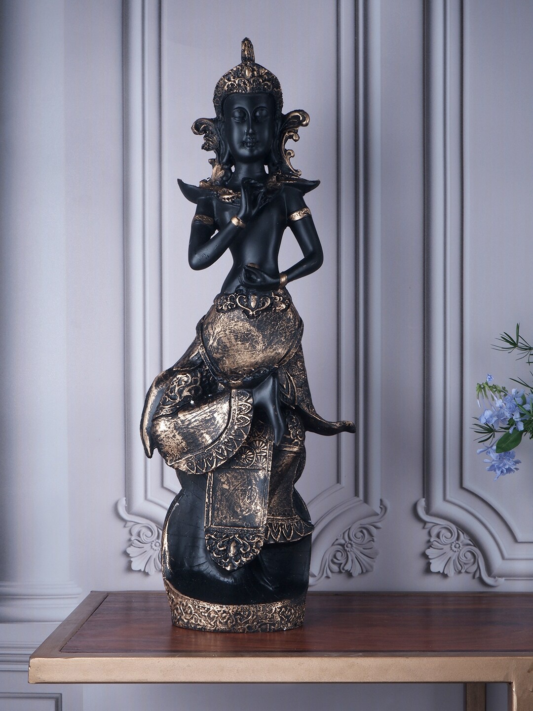 

THE WHITE INK DECOR Black Antique Figurine Buddha Showpiece