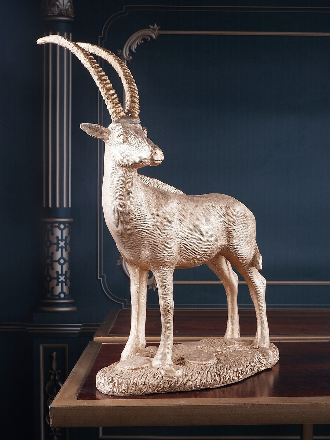 

THE WHITE INK DECOR Gold- toned Deer Showpiece