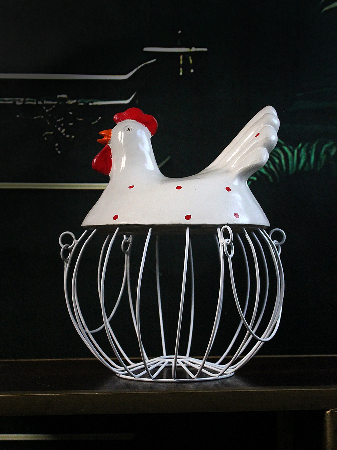 

THE WHITE INK DECOR White Egg Basket Figurine Showpiece