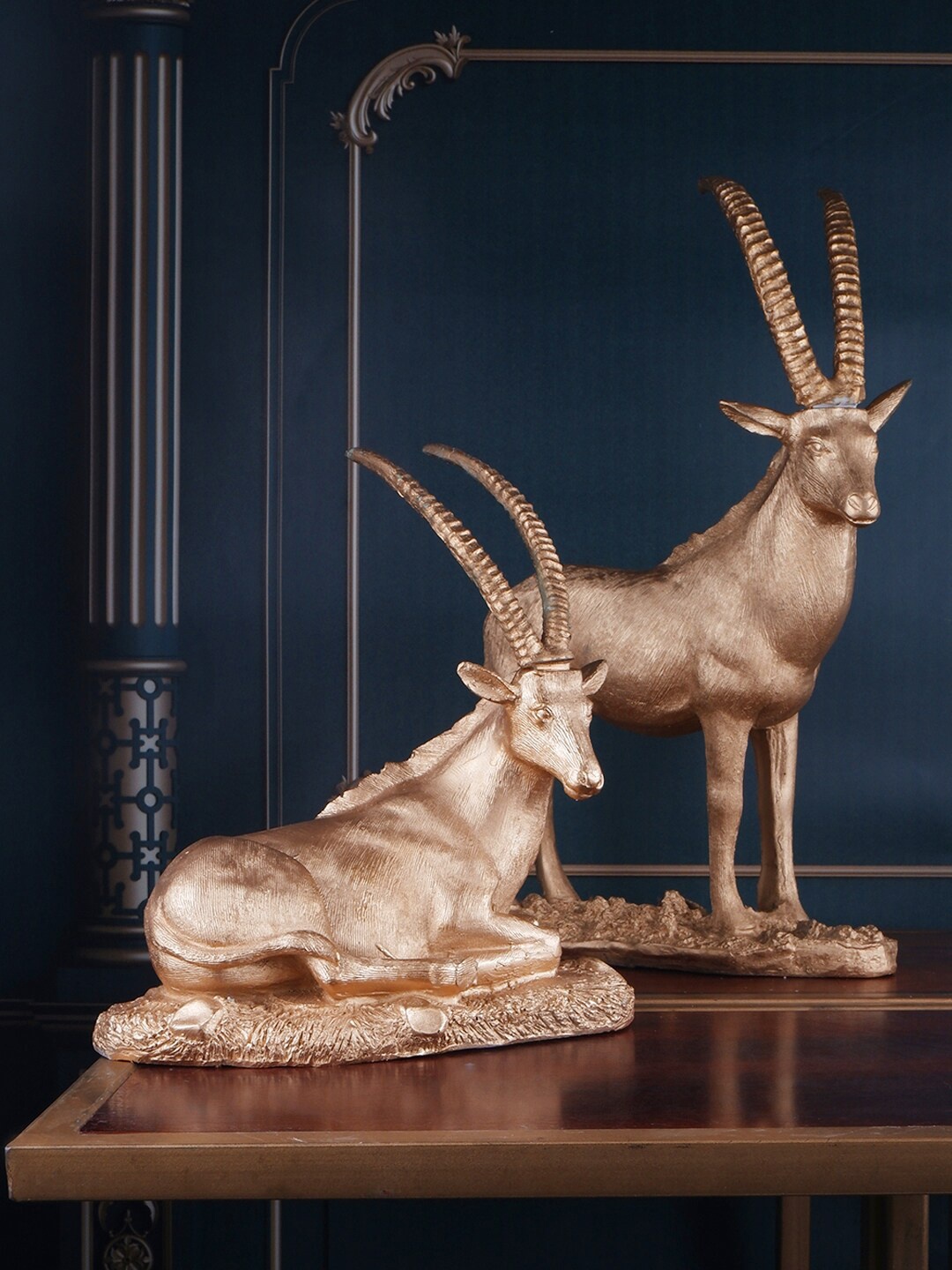 

THE WHITE INK DECOR Set Of 2 Gold-Toned Deer Figurine Showpieces