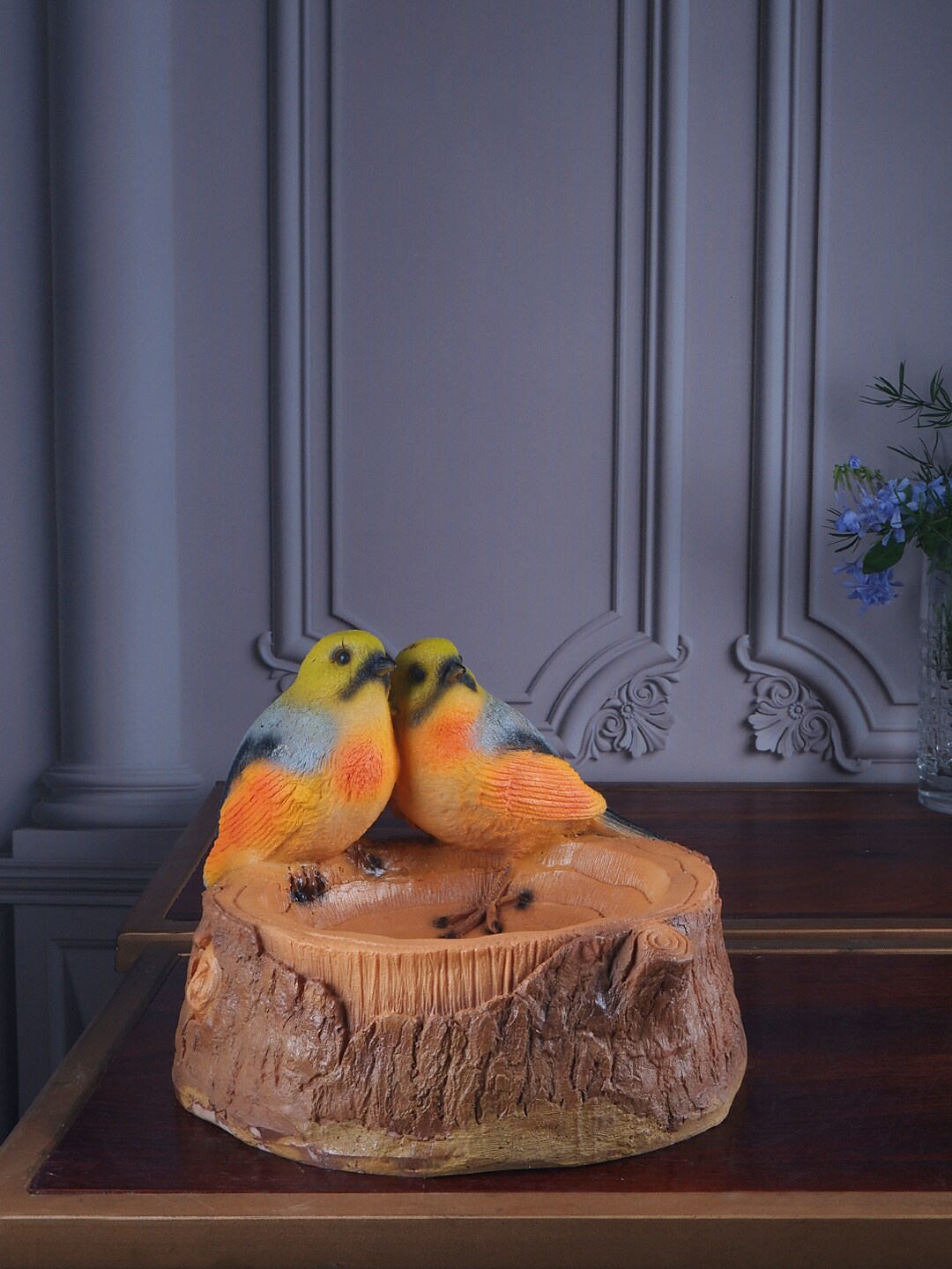 

THE WHITE INK DECOR Brown & Orange Bird Feeder Figurine Showpiece