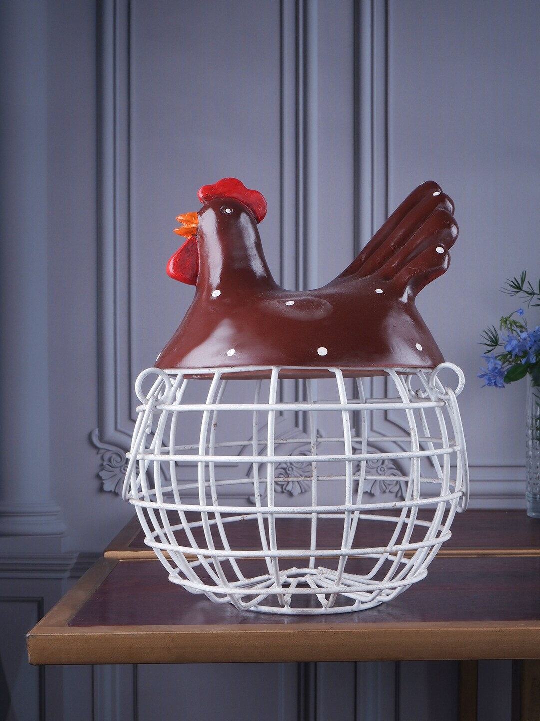 

THE WHITE INK DECOR Red Chicken Egg Basket Showpieces