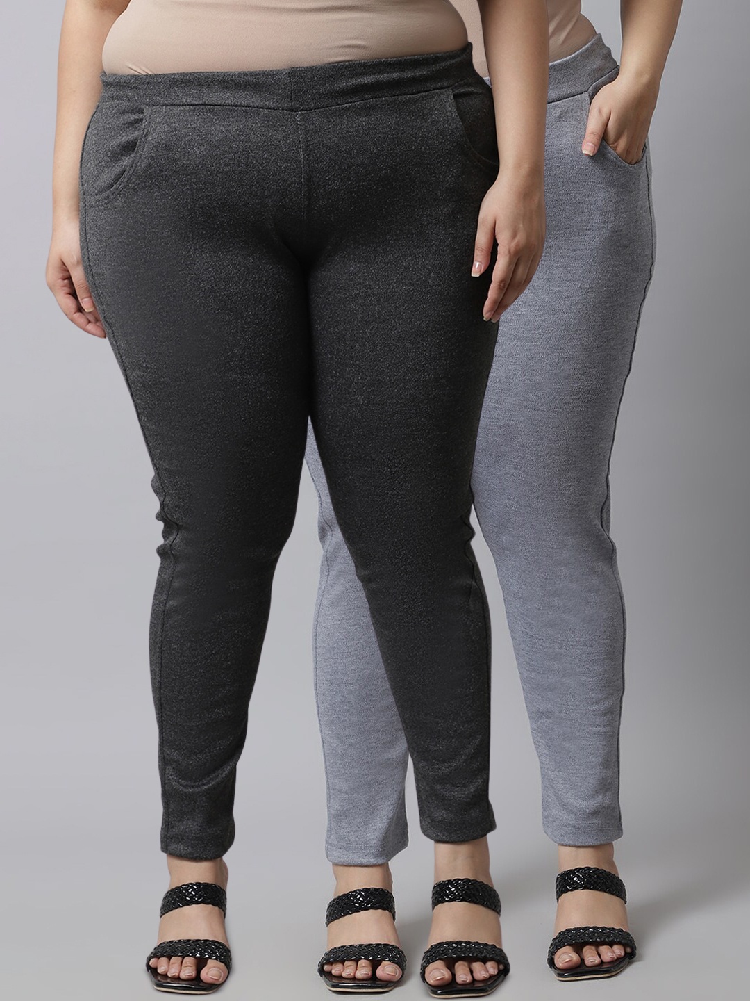

TAG 7 PLUS Women Pack Of 2 Solid Ankle-Length Leggings, Grey