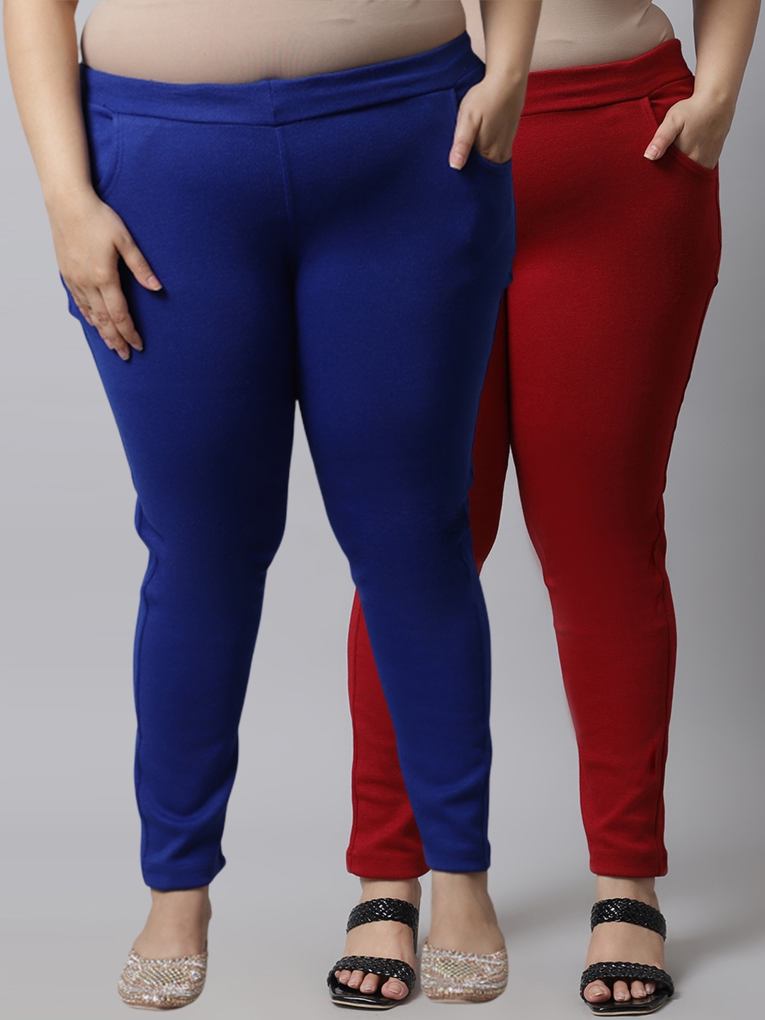 

TAG 7 PLUS Women Pack Of 2 Maroon & Blue Solid Ankle-Length Woolen Leggings