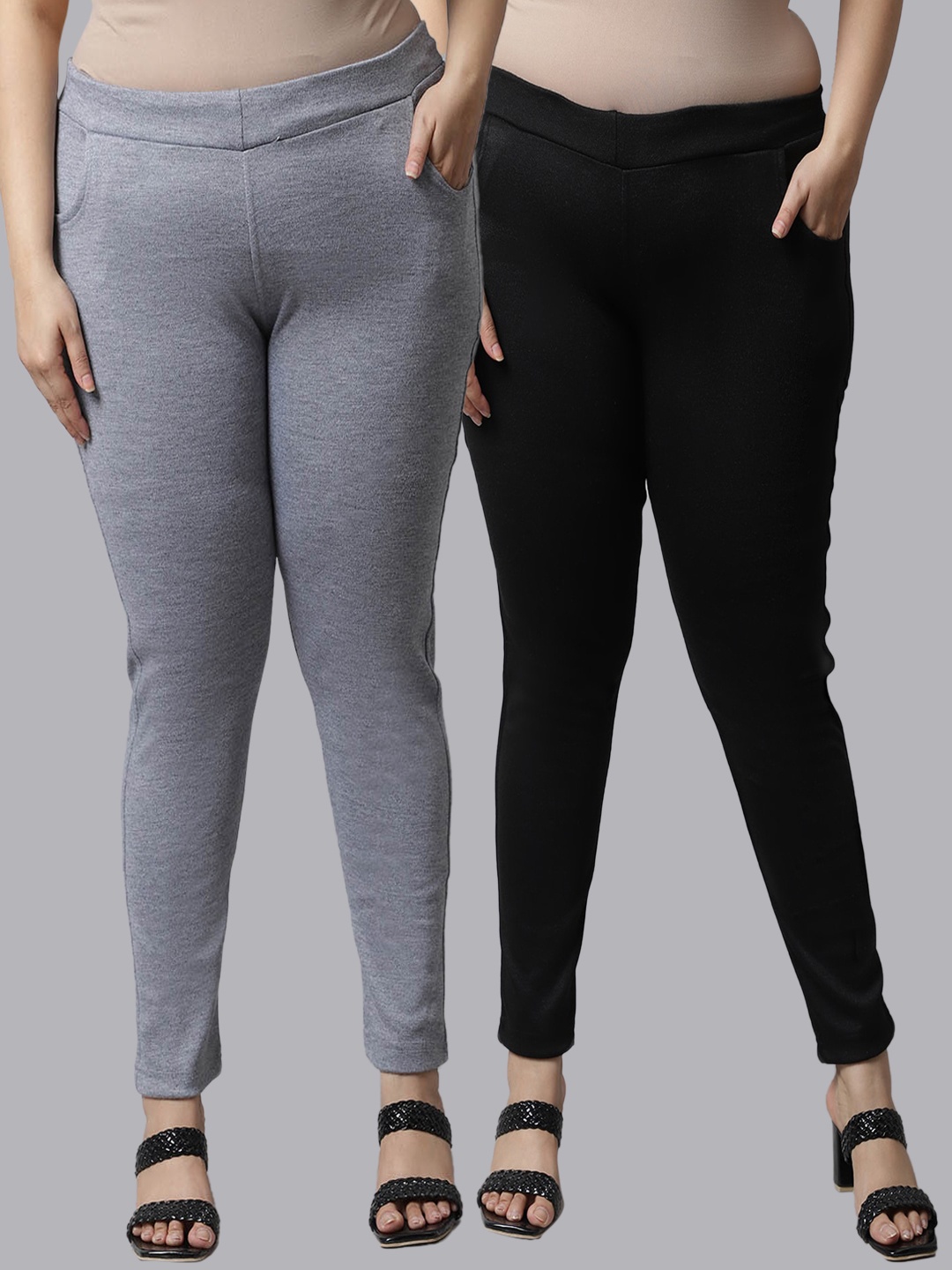 

TAG 7 PLUS Women Pack Of 2 Solid Ankle-Length Leggings, Black