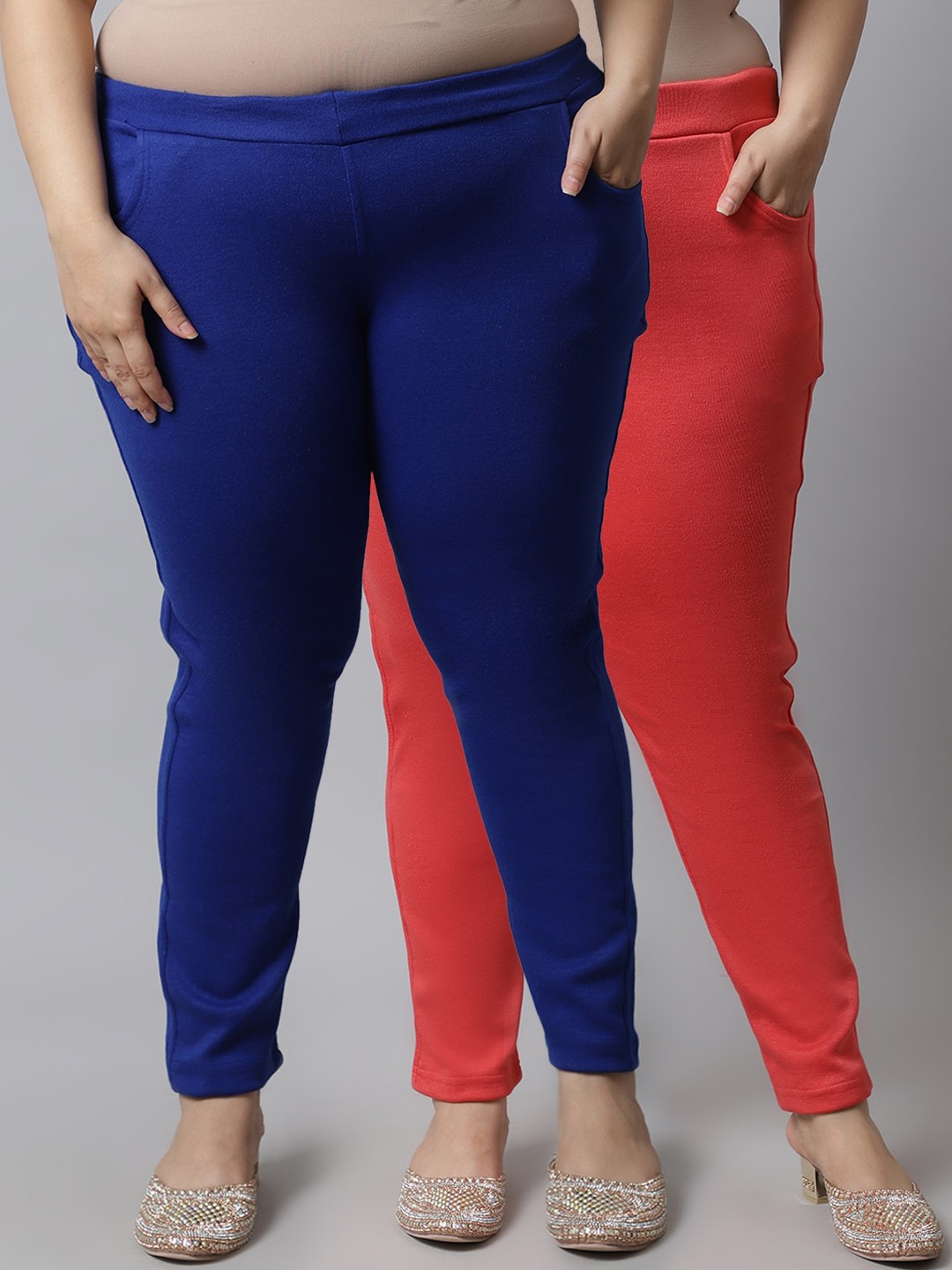 

TAG 7 PLUS Women Pack Of 2 Solid Ankle-Length Leggings, Peach