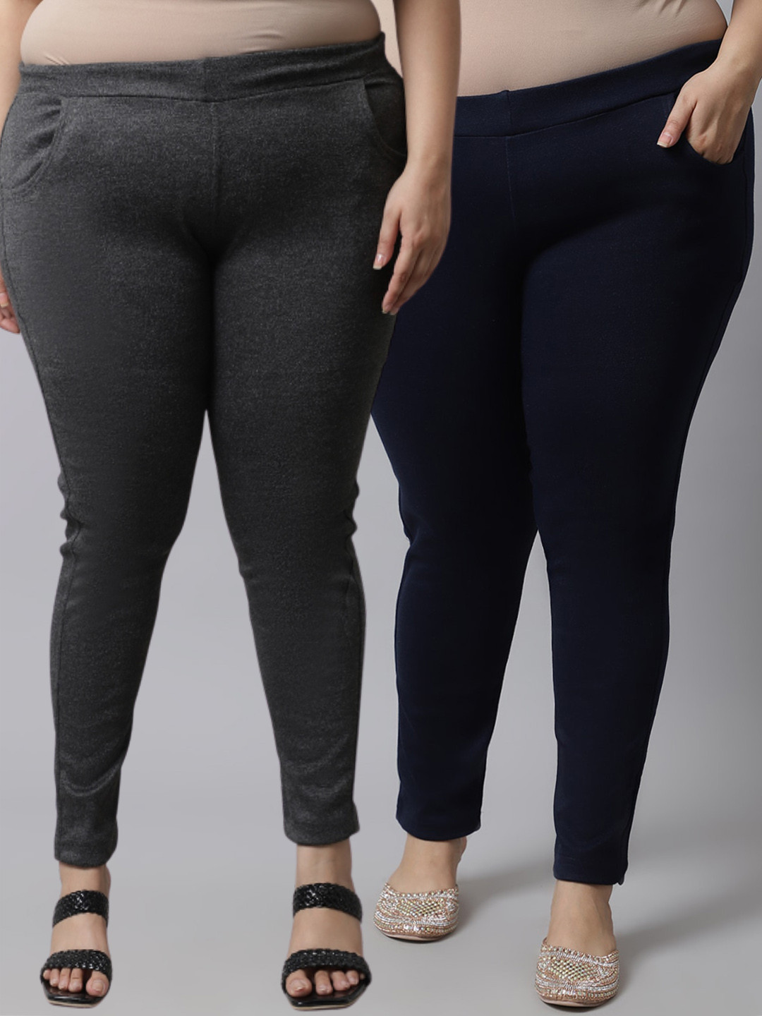 

TAG 7 PLUS Women Plus Size Pack Of 2 Solid Ankle-Length Woolen Leggings, Grey
