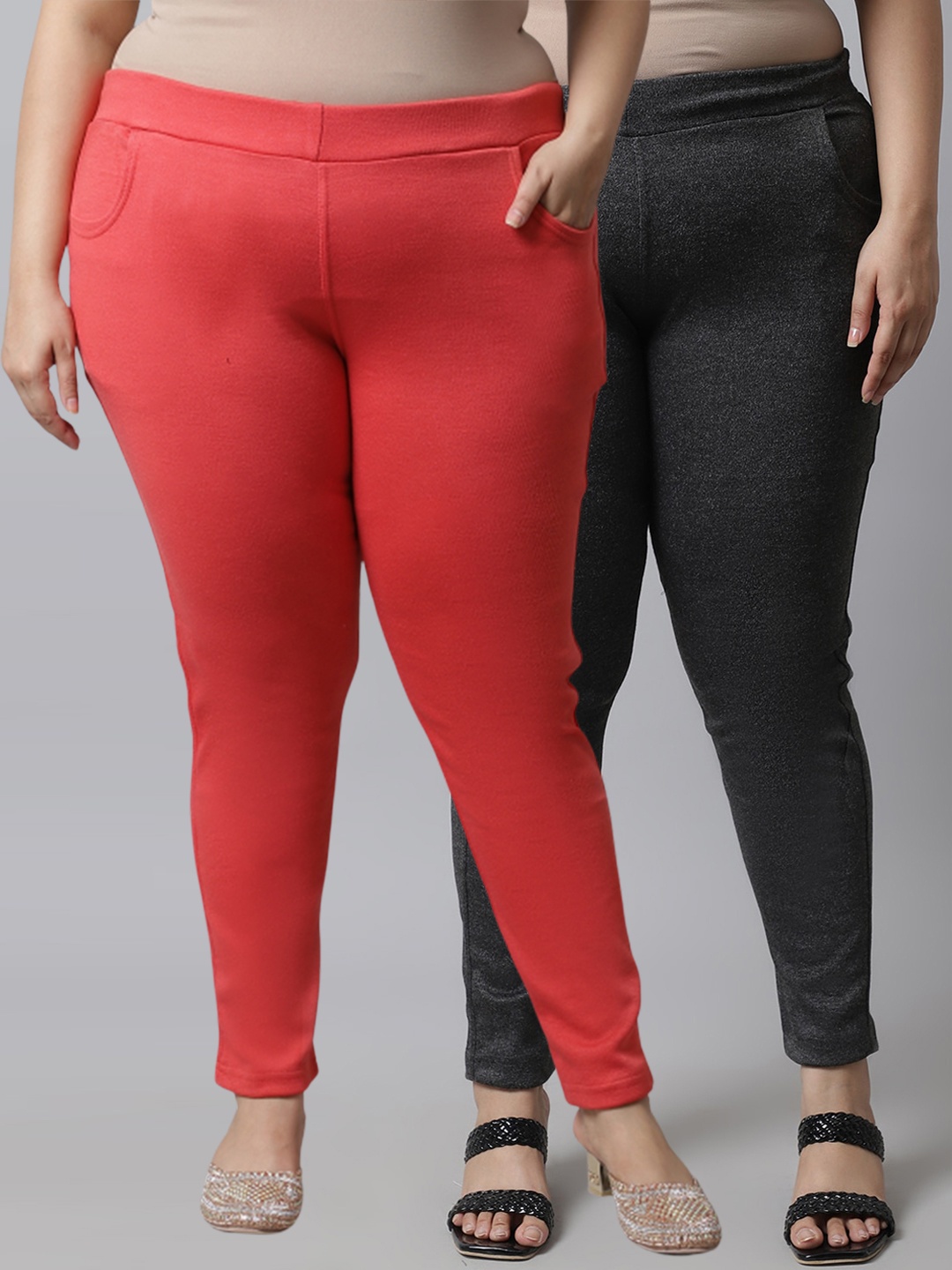 

TAG 7 PLUS Women Pack Of 2 Solid Ankle Length Leggings, Grey
