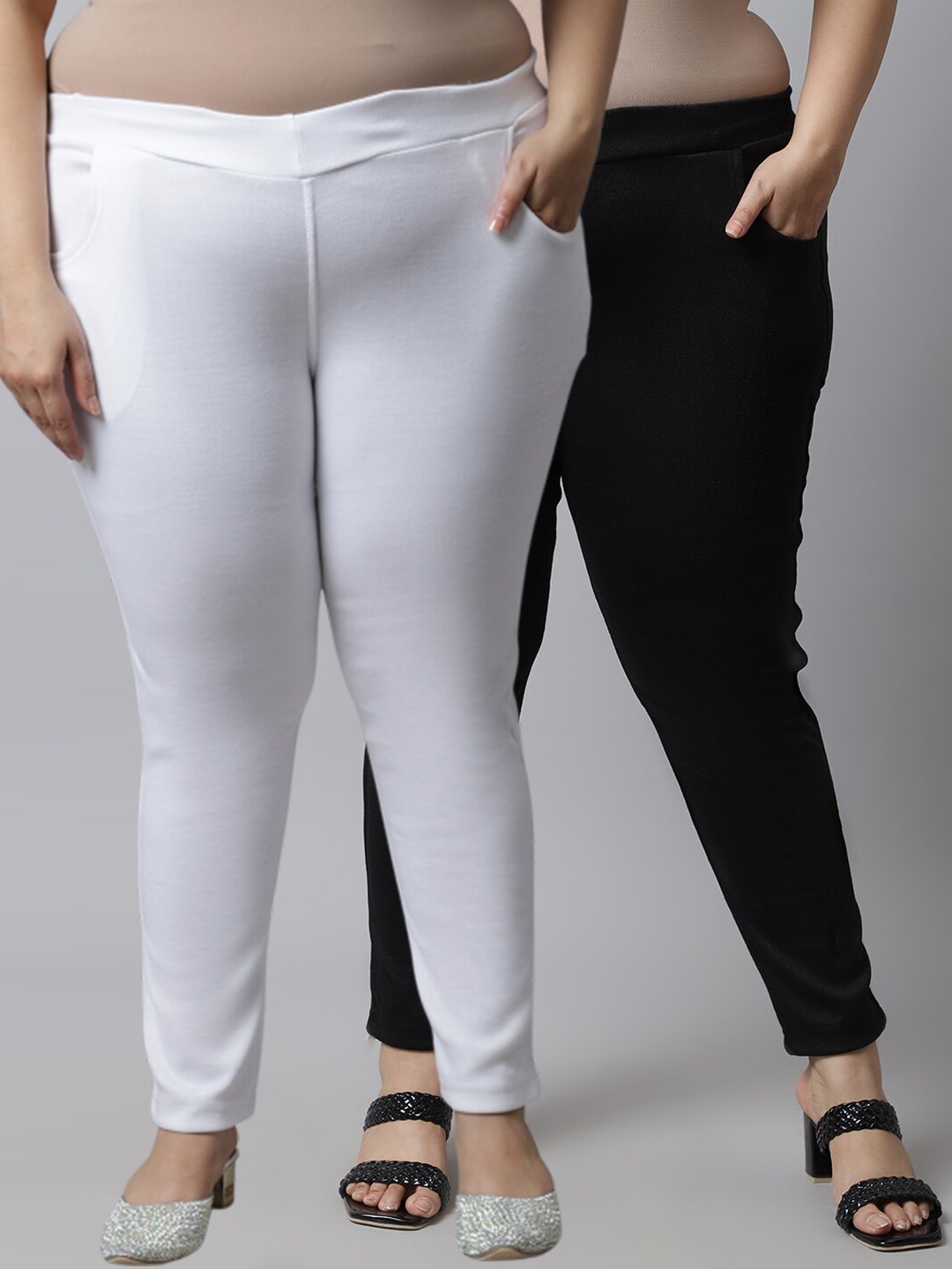 

TAG 7 PLUS Women Plus Size Pack Of 2 Solid Ankle Length Woolen Leggings, Black