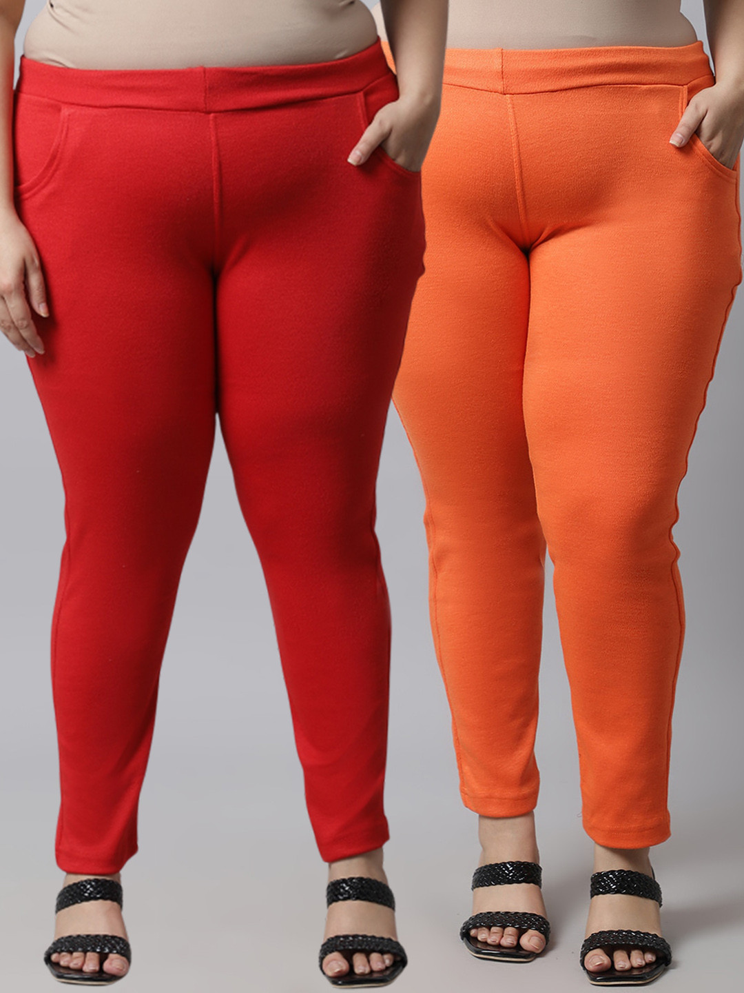 

TAG 7 PLUS Women Plus Size Pack of 2 Solid Woolen Leggings, Orange