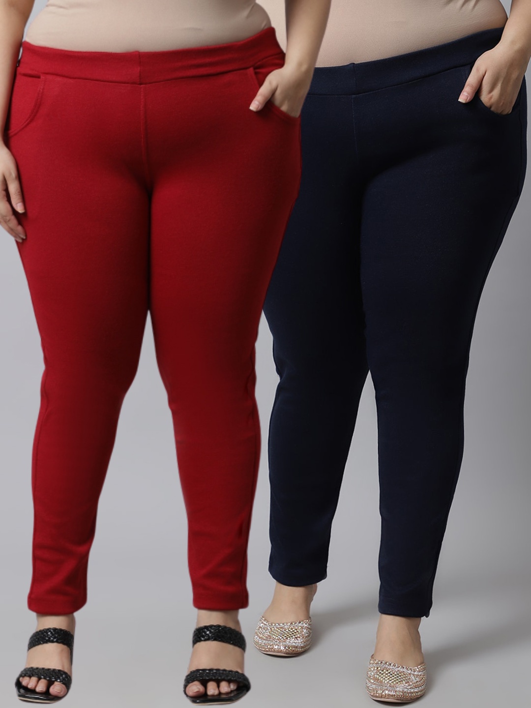 

TAG 7 PLUS Women Pack Of 2 Solid Ankle-Length Leggings, Navy blue