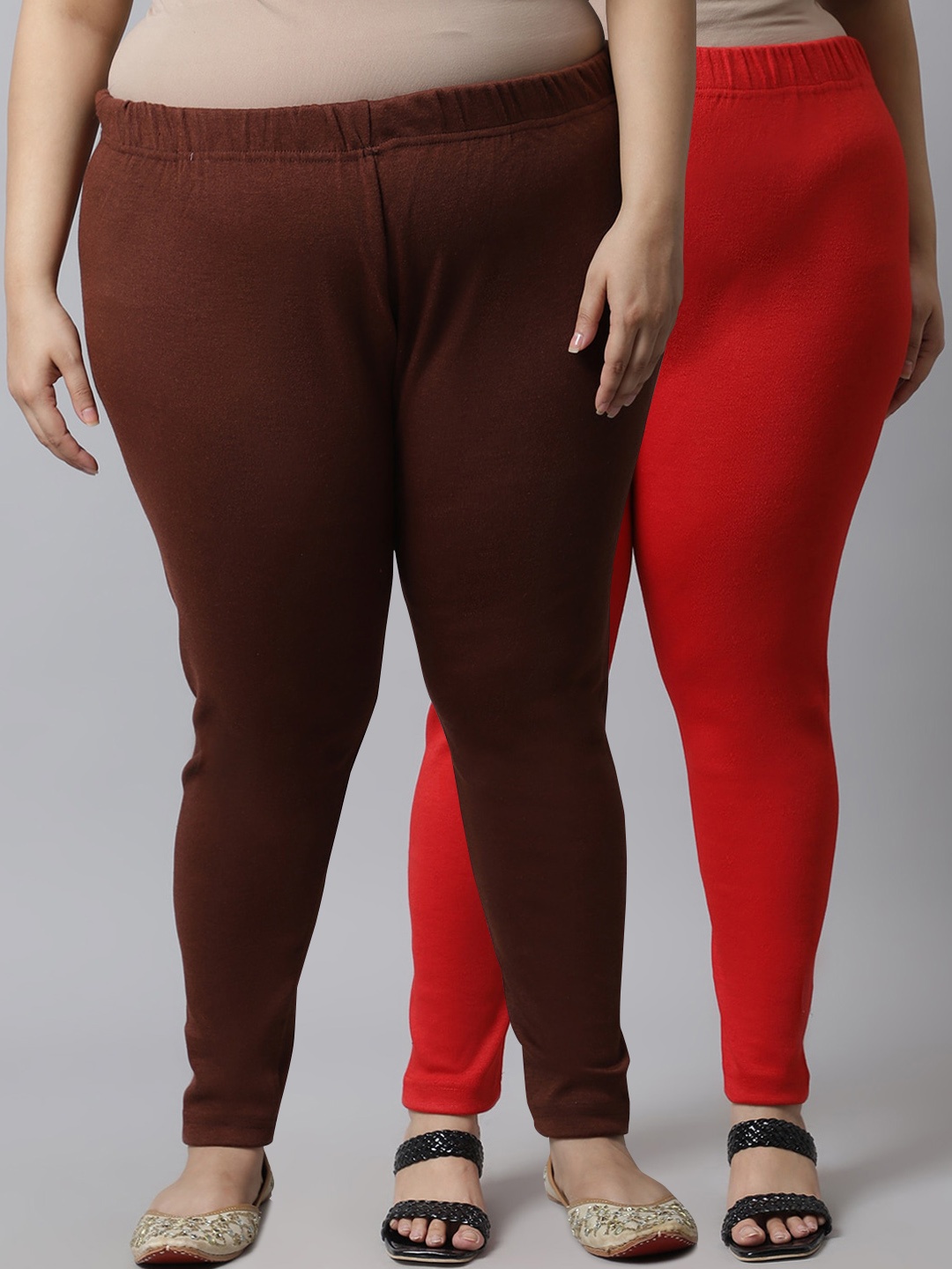 

TAG 7 PLUS Women Plus Size Pack of 2 Red & Maroon Solid Ankle-Length Leggings