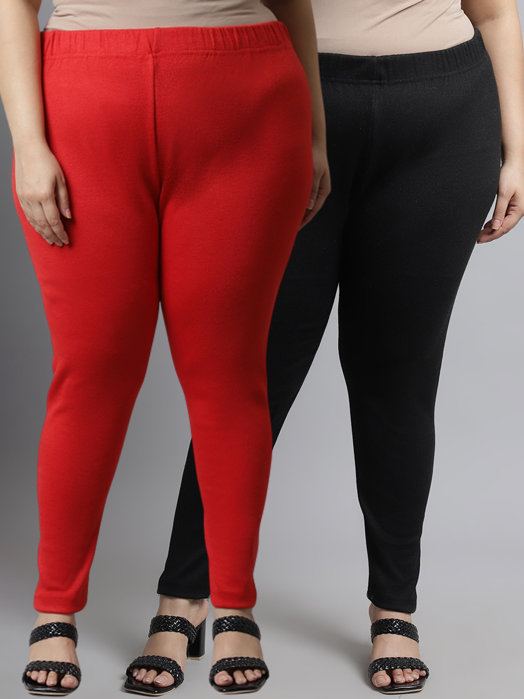 

TAG 7 PLUS Women Plus Size Pack Of 2 Red & Black Solid Ankle-Length Leggings