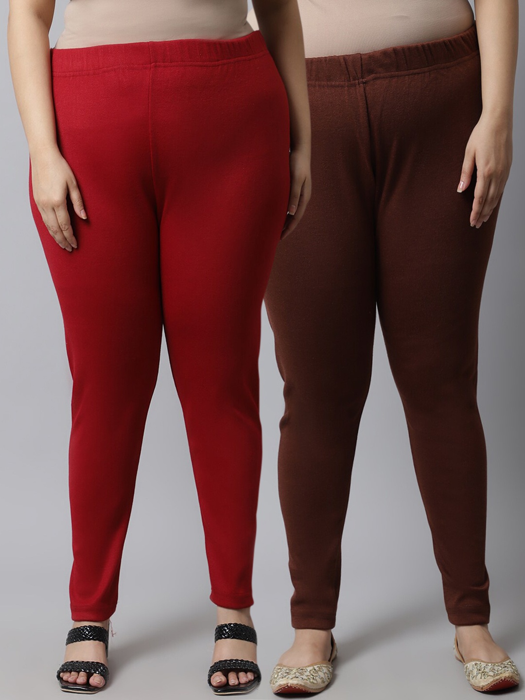 

TAG 7 PLUS Women Plus Size Pack Of 2 Solid Ankle-Length Woolen Leggings, Maroon