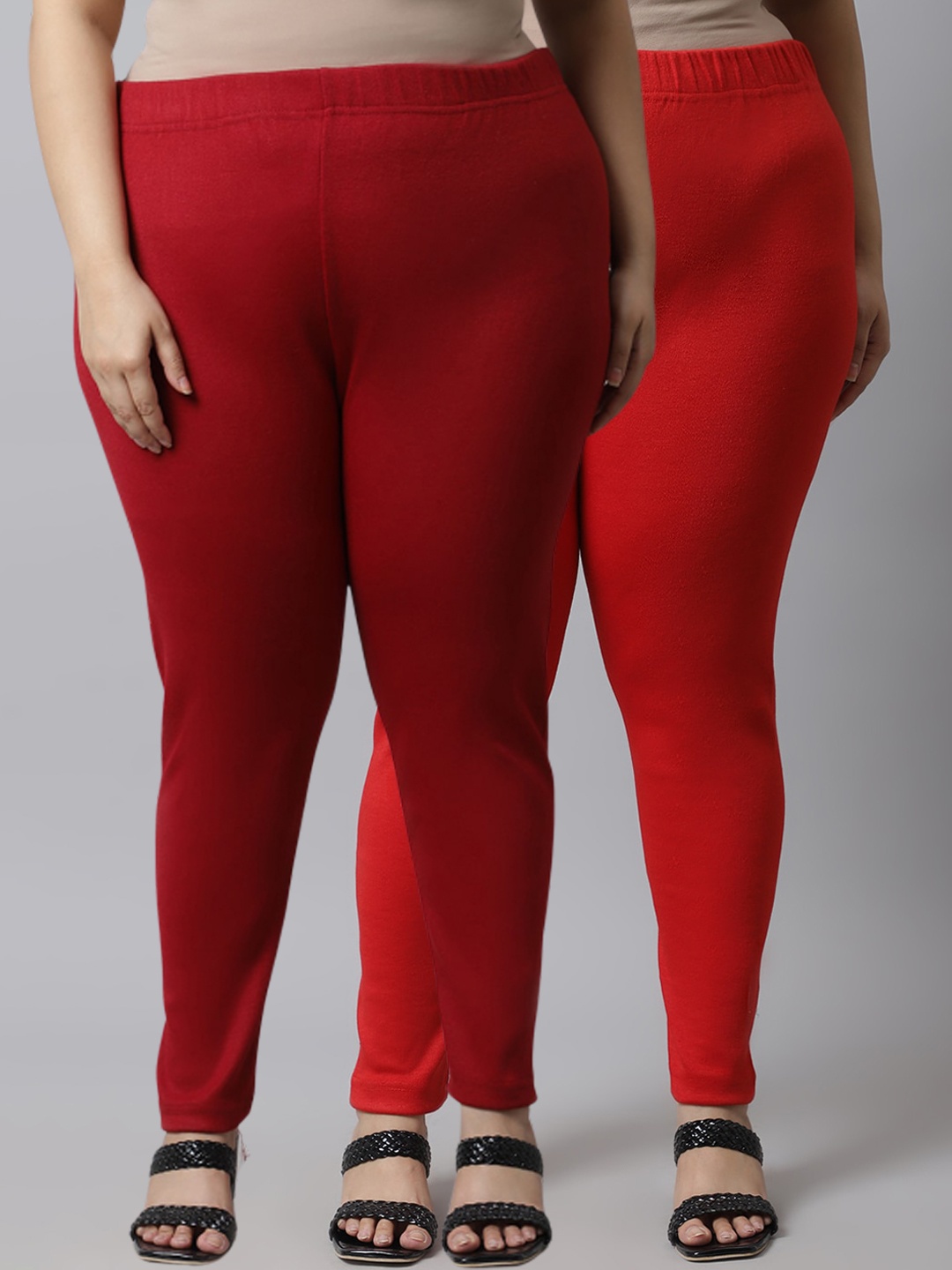 

TAG 7 PLUS Women Plus Size Pack of 2 Solid Woolen Leggings, Maroon