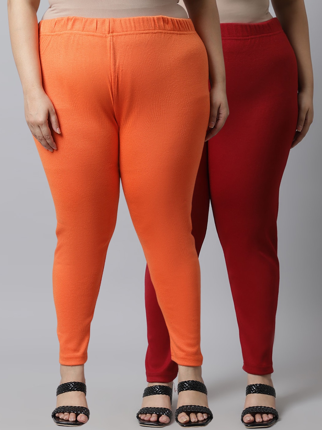 

TAG 7 PLUS Women Plus Size Pack Of 2 Solid Ankle-Length Leggings, Maroon