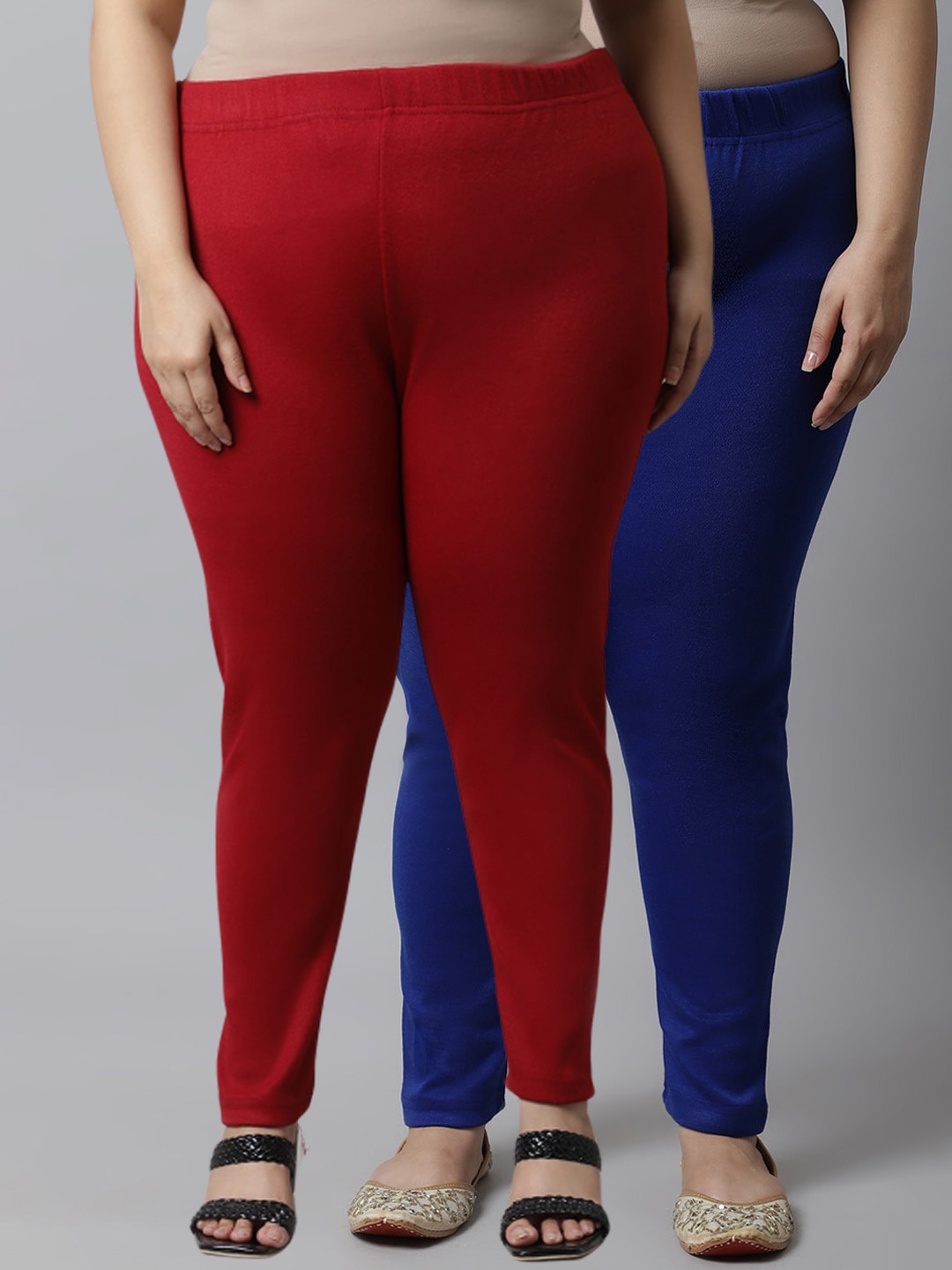 

TAG 7 PLUS Women Plus Size Pack Of 2 Solid Ankle-Length Leggings, Maroon