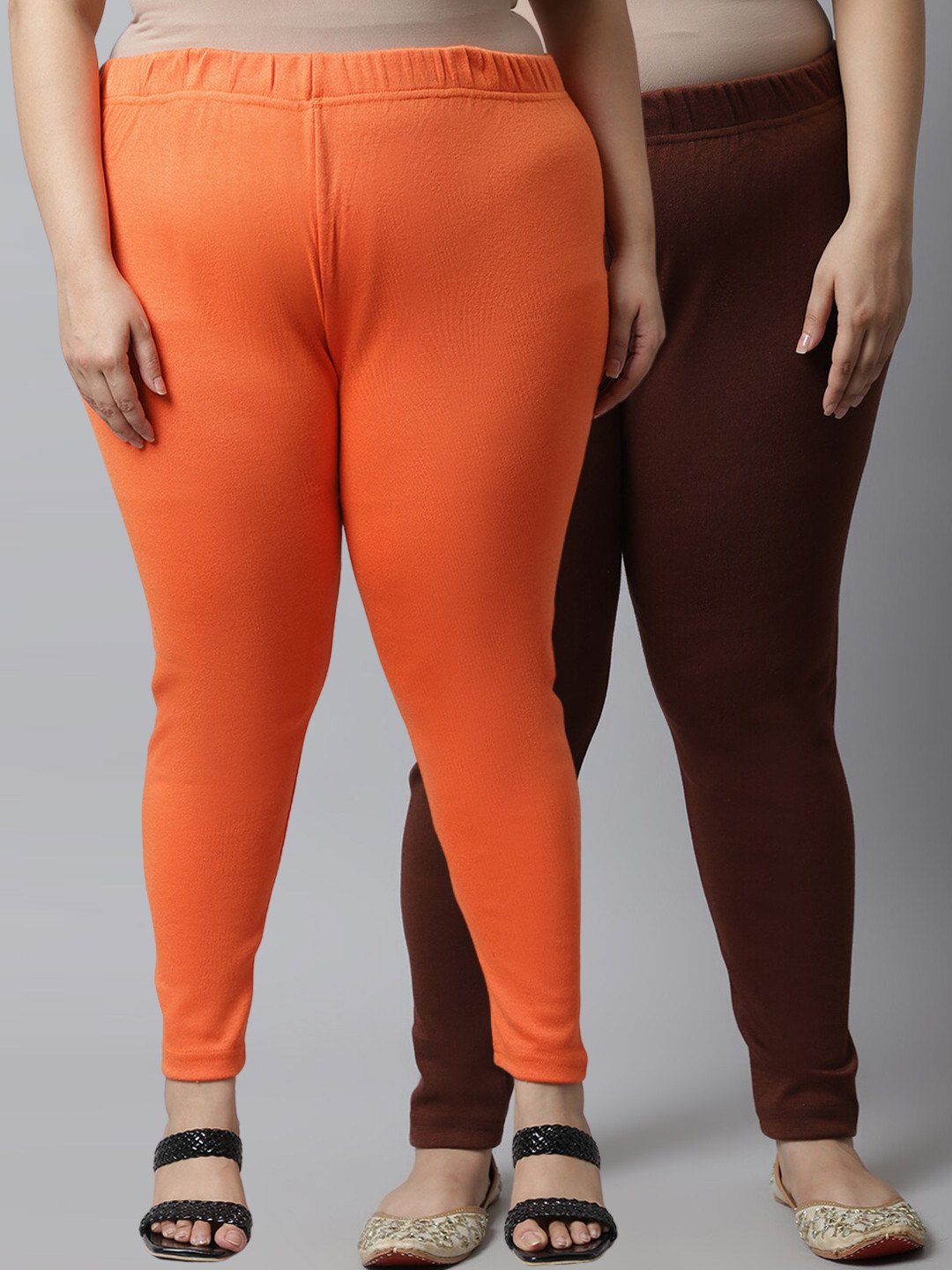 

TAG 7 PLUS Women Plus Size Pack Of 2 Solid Ankle-Length Leggings, Brown